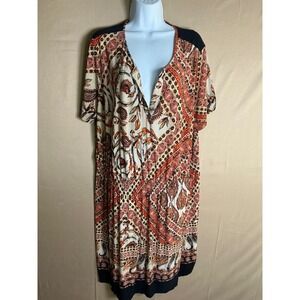 En Focus Women Dress Womens 18W Orange Paisley‎ Excellent Smocked Waist V-Neck
